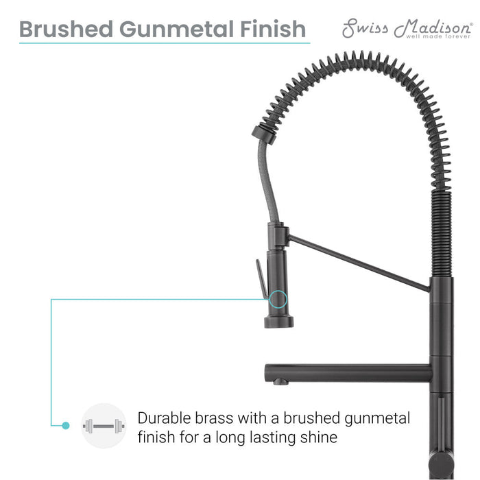 Swiss Madison Nouvet Single Handle, Pull-Down Kitchen Faucet with Pot Filler in Gunmetal Grey