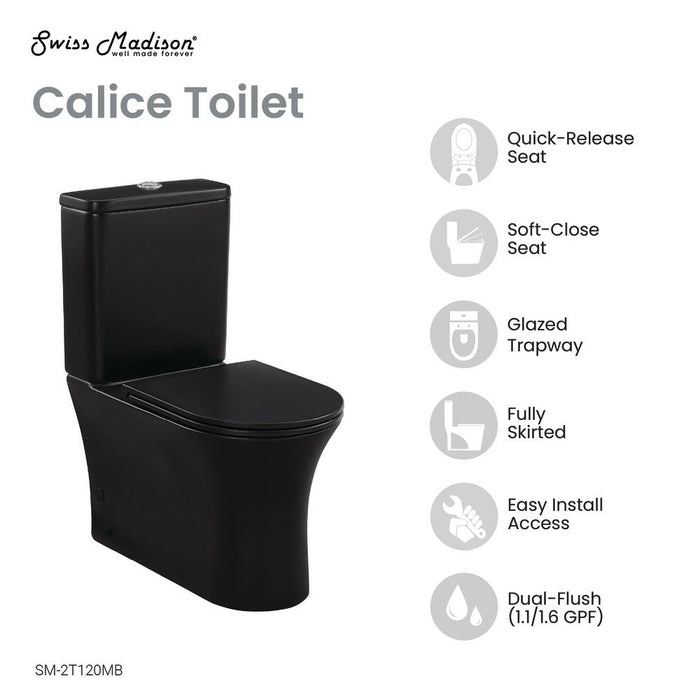 Swiss Madison Calice Two-Piece Elongated Rear Outlet Toilet Dual-Flush 0.8/1.28 gpf in Matte Black