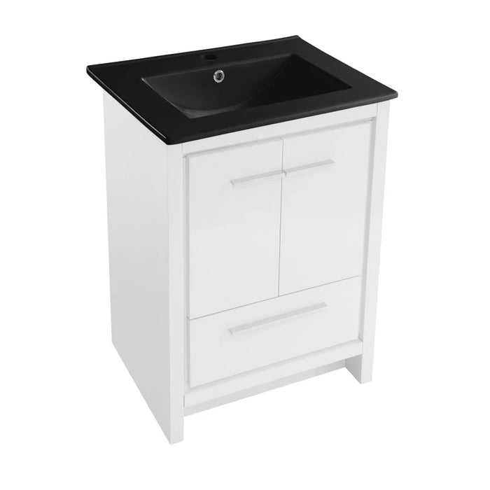 Swiss Madison Virage 24 in. White Bathroom Vanity With Black Ceramic Sink Top - SM-BV730WMB