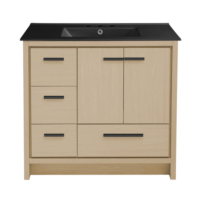 Swiss Madison Virage 36 in. Brown Oak Bathroom Vanity With Black, 3-Hole Ceramic Sink Top - SM-BV750K-3MB