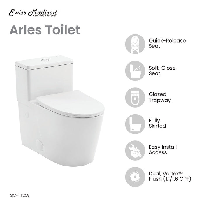 Swiss Madison Arles One-Piece Elongated Toilet Vortex Dual-Flush 0.8/1.18 gpf
