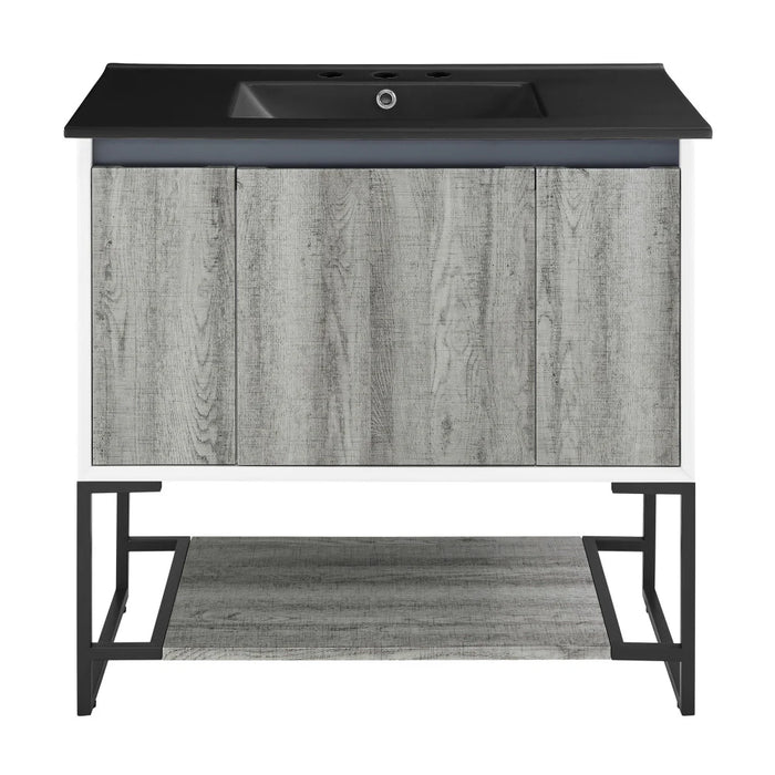 Swiss Madison Marseille 36 in. Gray Bathroom Vanity With Black, 3-Hole Ceramic Sink Top - SM-BV143-3MB