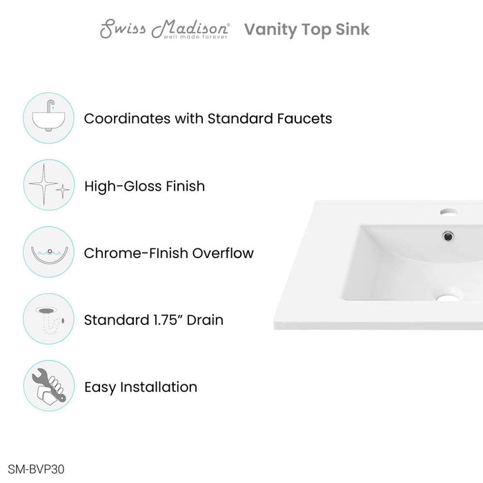 Swiss Madison 30" Ceramic Vanity Sink Top