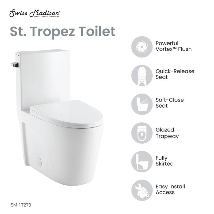 Swiss Madison St. Tropez One-Piece Elongated Toilet Left Side Flush, 10" Rough-In 1.28 gpf