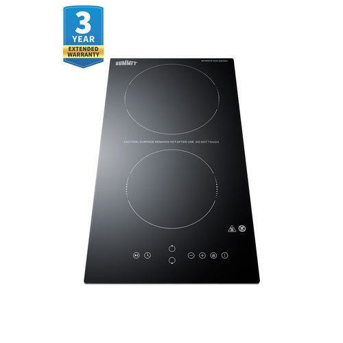 Summit 12" Wide 230V 2-Burner Radiant Cooktop With Safety Shutoff CRH2BT30230