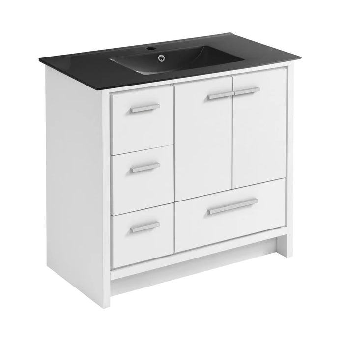 Swiss Madison Virage 36 in. White Bathroom Vanity With Black Ceramic Sink Top - SM-BV750WMB