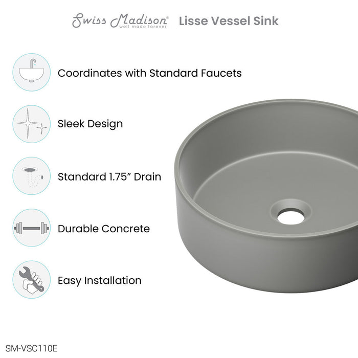 Swiss Madison Lisse 14.5" Round Concrete Vessel Bathroom Sink in Dark Grey - SM-VSC110E