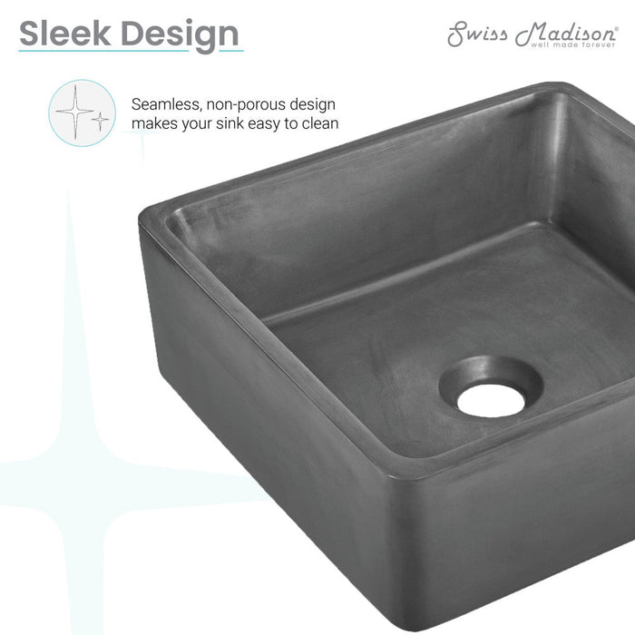 Swiss Madison Lisse 15" Square Concrete Vessel Bathroom Sink in Dark Grey - SM-VSC101E