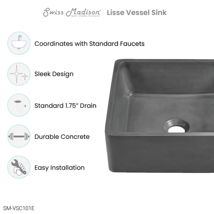 Swiss Madison Lisse 15" Square Concrete Vessel Bathroom Sink in Dark Grey - SM-VSC101E