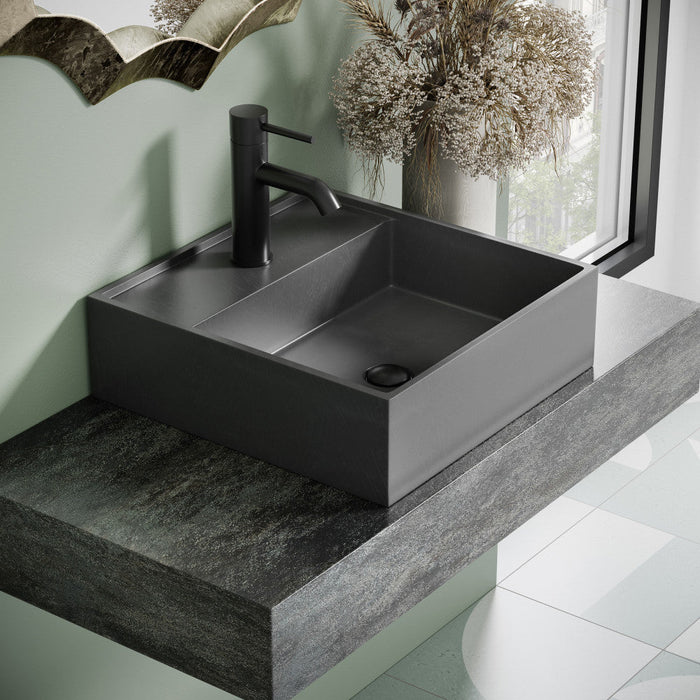 Swiss Madison Lisse 16" Square Concrete Vessel Bathroom Sink in Dark Grey - SM-VSC102E