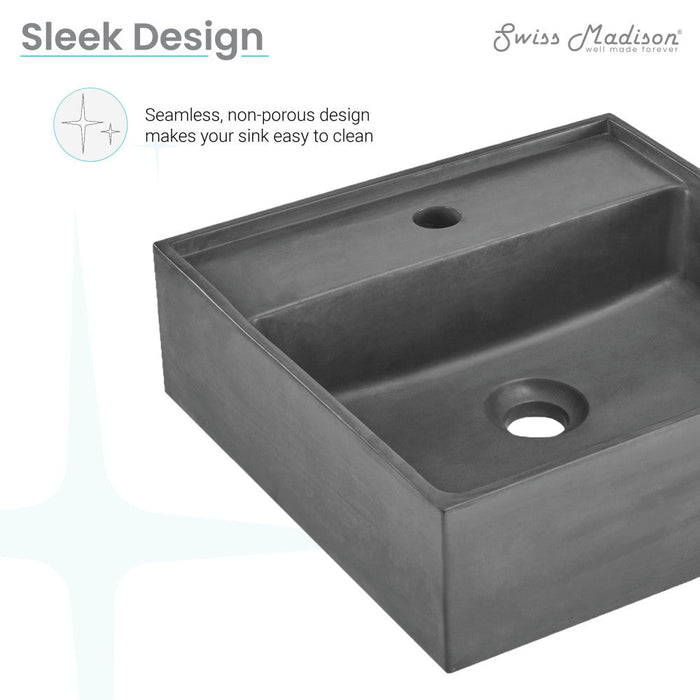 Swiss Madison Lisse 16" Square Concrete Vessel Bathroom Sink in Dark Grey - SM-VSC102E