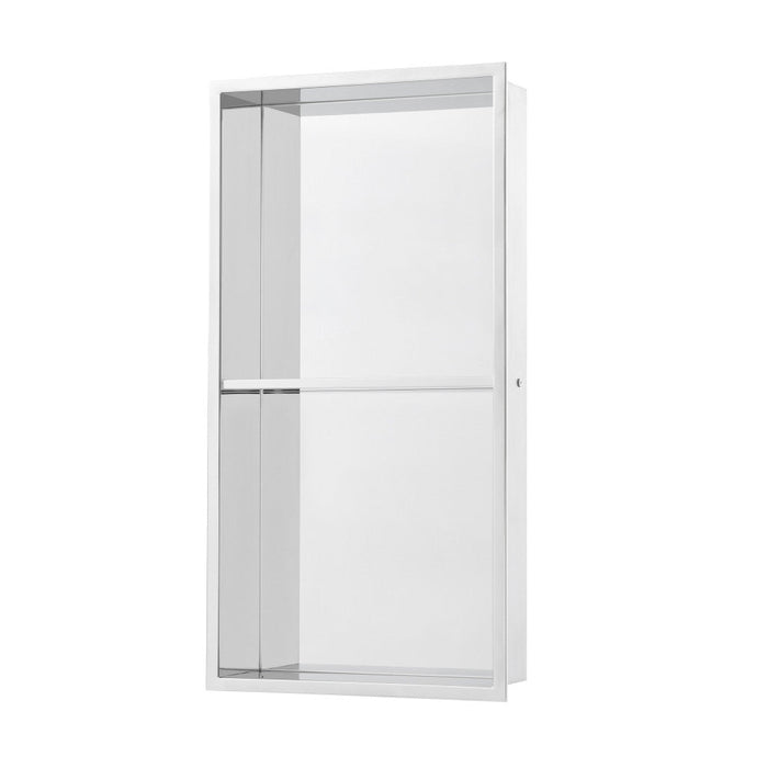 Swiss Madison Voltaire 12" x 24" Stainless Steel Double Shelf Wall Niche in Polished Chrome