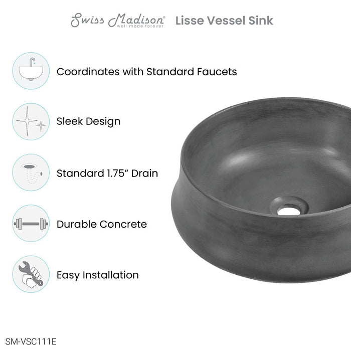 Swiss Madison Lisse 17.5" Round Concrete Vessel Bathroom Sink in Dark Grey - SM-VSC111E