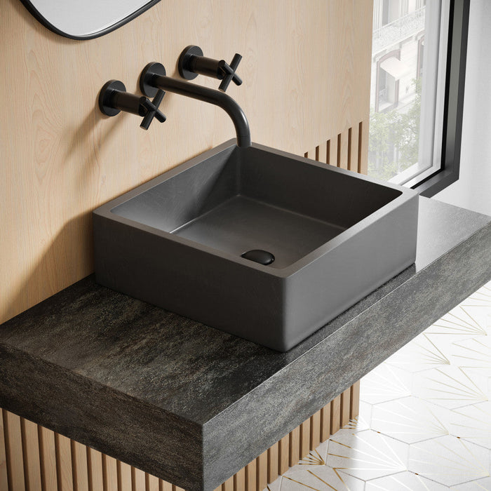 Swiss Madison Lisse 15" Square Concrete Vessel Bathroom Sink in Dark Grey