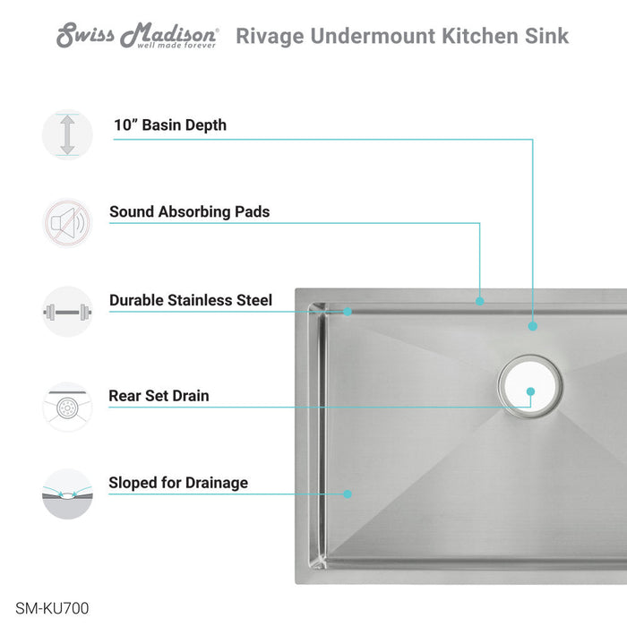 Swiss Madison Rivage 30 x 18 Stainless Steel, Single Basin, Undermount Kitchen Sink