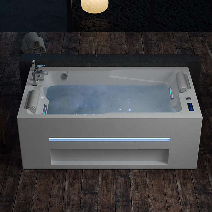 Empava 71 In. Alcove Massage Thermostatic 2-Person LED Tub With Right Drain EMPV-71JT802