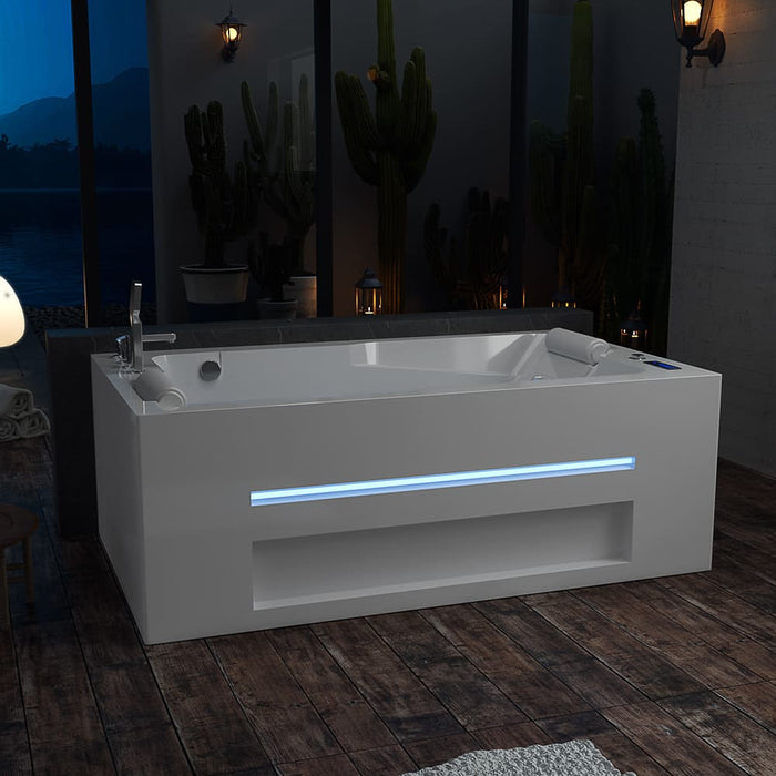 Empava 71 In. Alcove Massage Thermostatic 2-Person LED Tub With Right Drain EMPV-71JT802