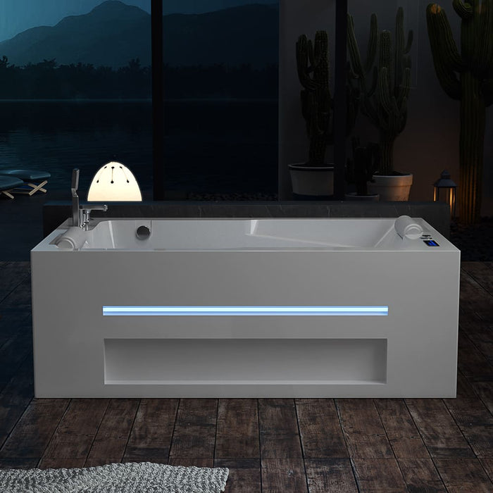 Empava 71 In. Alcove Massage Thermostatic 2-Person LED Tub With Right Drain EMPV-71JT802