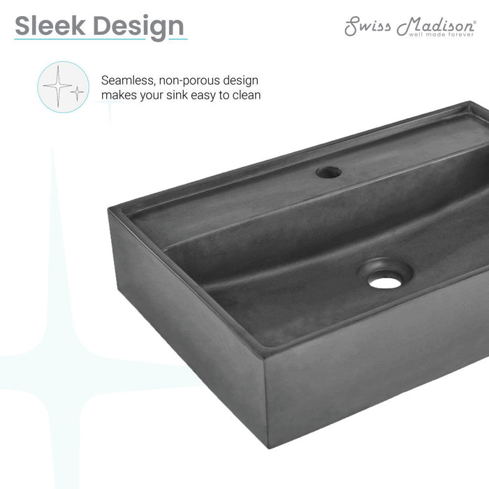 Swiss Madison Lisse 23.5" Rectangle Concrete Vessel Bathroom Sink in Dark Grey - SM-VSC103E