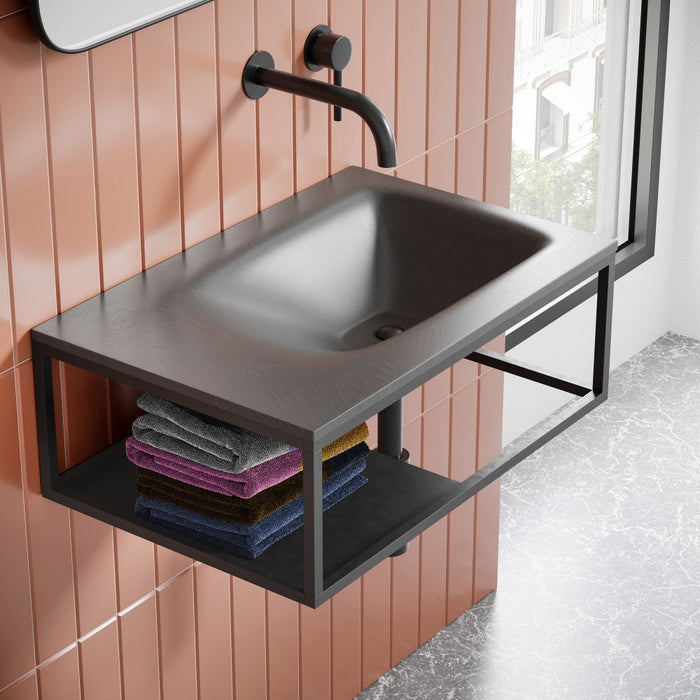 Swiss Madison Lisse 24" Rectangle Concrete Wall-Mount Bathroom Sink in Dark Grey - SM-WSC112E