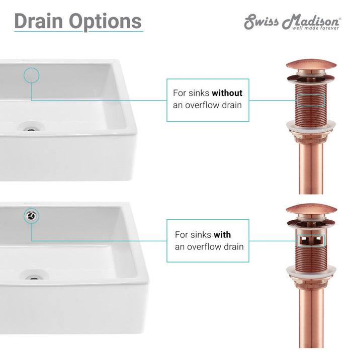 Swiss Madison Residential Non-Overflow Pop Up Sink Drain 1.75 in Rose Gold