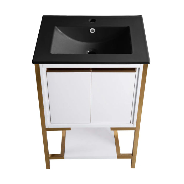 Swiss Madison Marseille 24 in. White Bathroom Vanity With Black Ceramic Sink Top - SM-BV217WBGMB