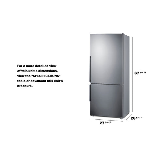 Summit 28" Wide Bottom Freezer Refrigerator FFBF284SSIM