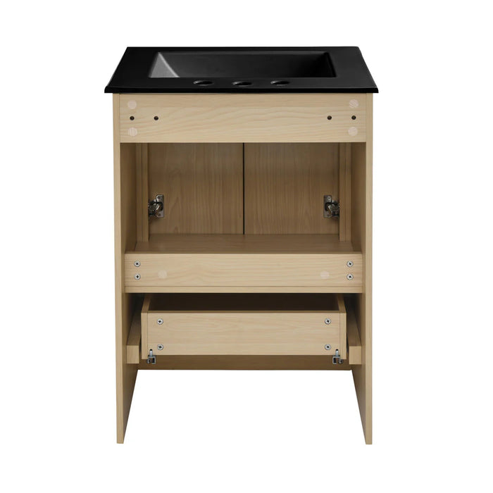 Swiss Madison Virage 24 in. Brown Oak Bathroom Vanity With Black, 3-Hole Ceramic Sink Top - SM-BV730LK-3MB