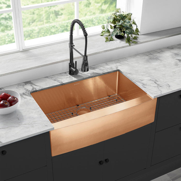 Swiss Madison Rivage 33 x 21 Stainless Steel, Single Basin, Farmhouse Kitchen Sink with Apron in Rose Gold