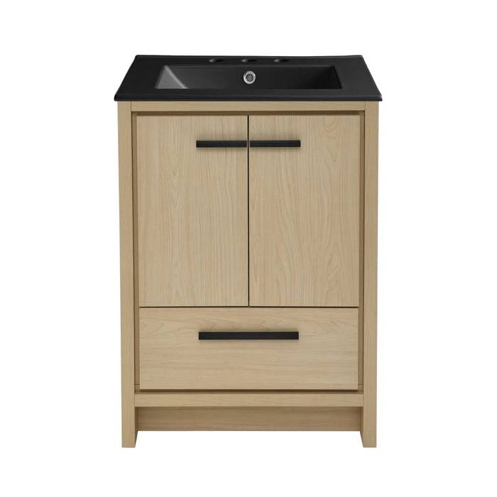 Swiss Madison Virage 24 in. Brown Oak Bathroom Vanity With Black, 3-Hole Ceramic Sink Top - SM-BV730LK-3MB