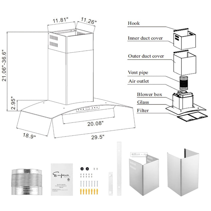 Empava 30 in. 400 CFM Wall Mount Ducted Range Hood EMPV-30RH06