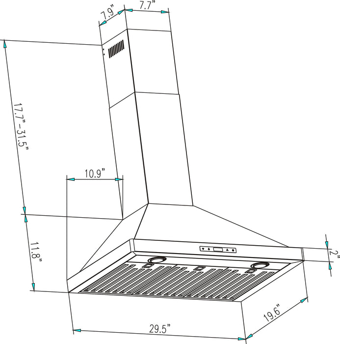 Empava 30 in. 380 CFM Wall Mount Range Hood EMPV-30RH03