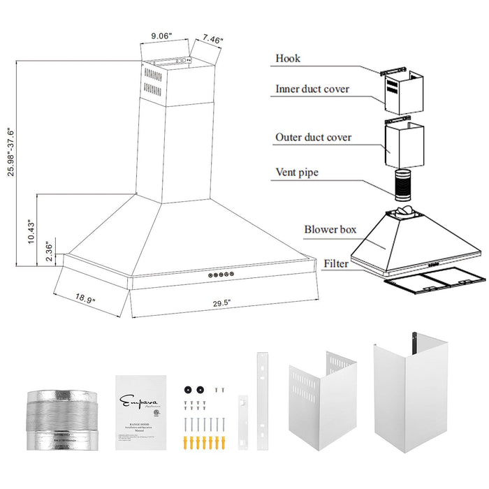 Empava 30 in. 400 CFM Wall Mount Range Hood EMPV-30RH05