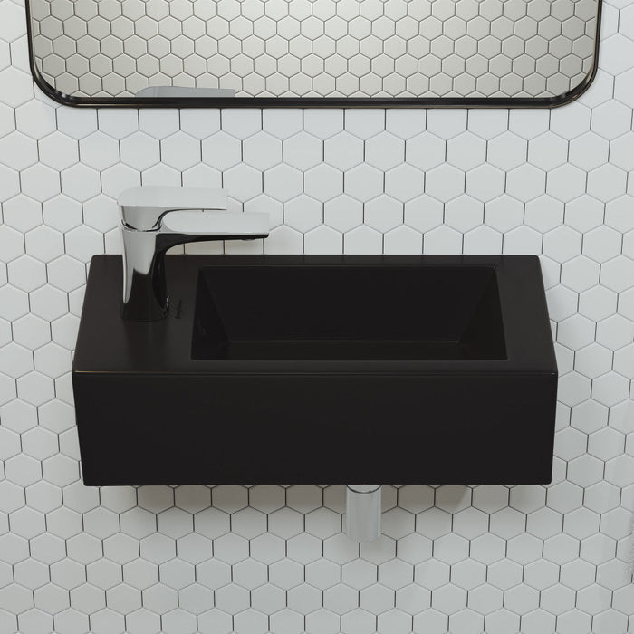 Swiss Madison Voltaire 19.5 x 10 Rectangular Ceramic Wall Hung Sink with Left Side Faucet Mount, Matte Black
