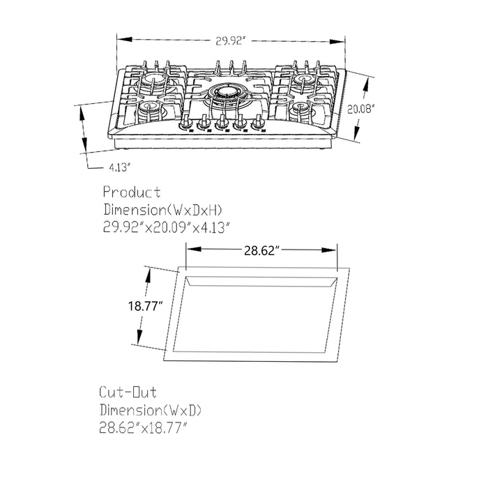 Empava 30 in. Built-in Gas Cooktops EMPV-30GC5B70C