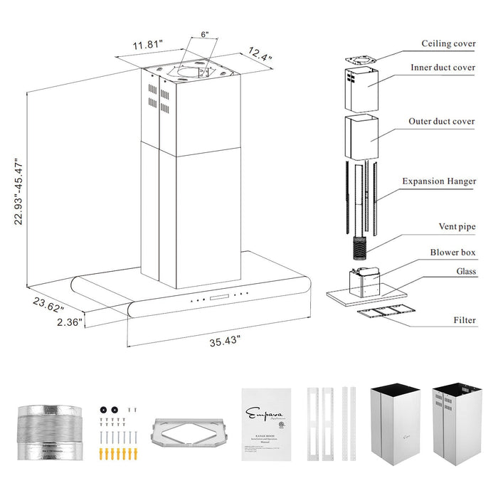 Empava 36 in. 400 CFM Island Ducted Range Hood EMPV-36RH10