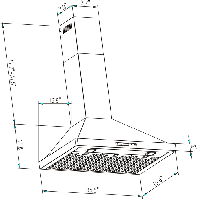 Empava 36 in. 380 CFM Ducted Wall Mount Range Hood EMPV-36RH04