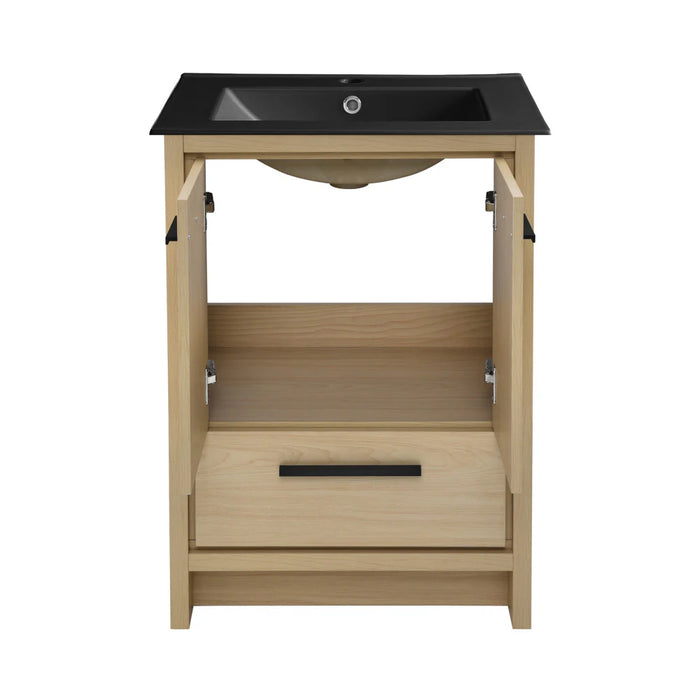 Swiss Madison Virage 24 in. Brown Oak Bathroom Vanity With Black Ceramic Sink Top - SM-BV730LKMB