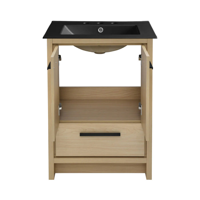 Swiss Madison Virage 24 in. Brown Oak Bathroom Vanity With Black, 3-Hole Ceramic Sink Top - SM-BV730LK-3MB