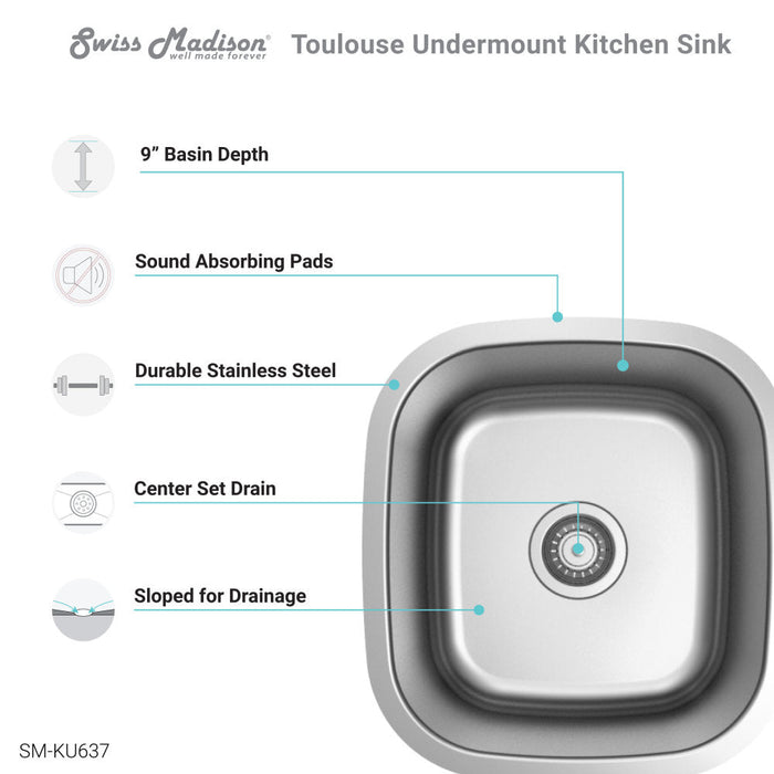 Swiss Madison Toulouse 16 x 18 Stainless Steel Single Basin Undermount Kitchen Sink