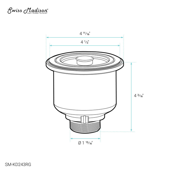 Swiss Madison 4.5" Stainless Steel Basket Drain in Rose Gold - SM-KD243RG