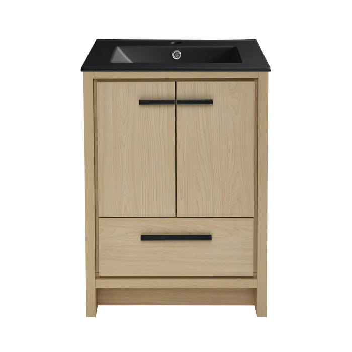 Swiss Madison Virage 24 in. Brown Oak Bathroom Vanity With Black Ceramic Sink Top - SM-BV730LKMB