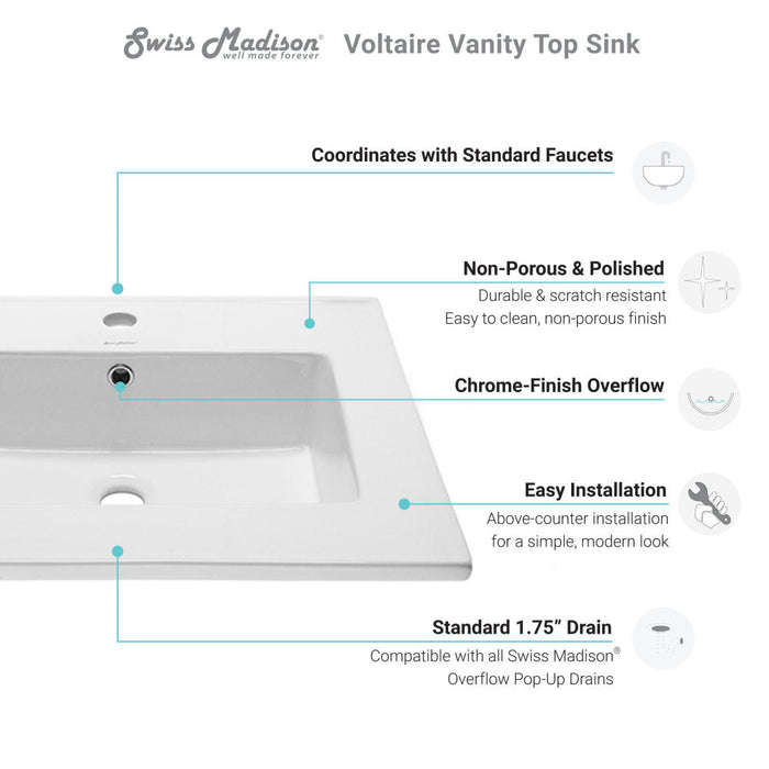 Swiss Madison Voltaire 25 Vanity Top Sink with Single Faucet Hole