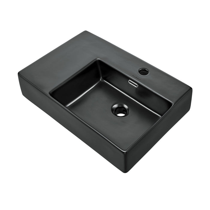 Swiss Madison St. Tropez 24 x 18 Ceramic Wall Hung Sink with Right Side Faucet Mount, Matte Black