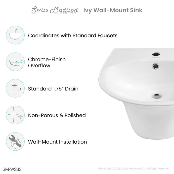 Swiss Madison Ivy 19" Wall-Mount Bathroom Sink