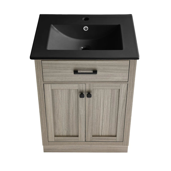 Swiss Madison Burdon 24 in. Brown Oak Bathroom Vanity With Black Ceramic Sink Top - SM-BV432MB