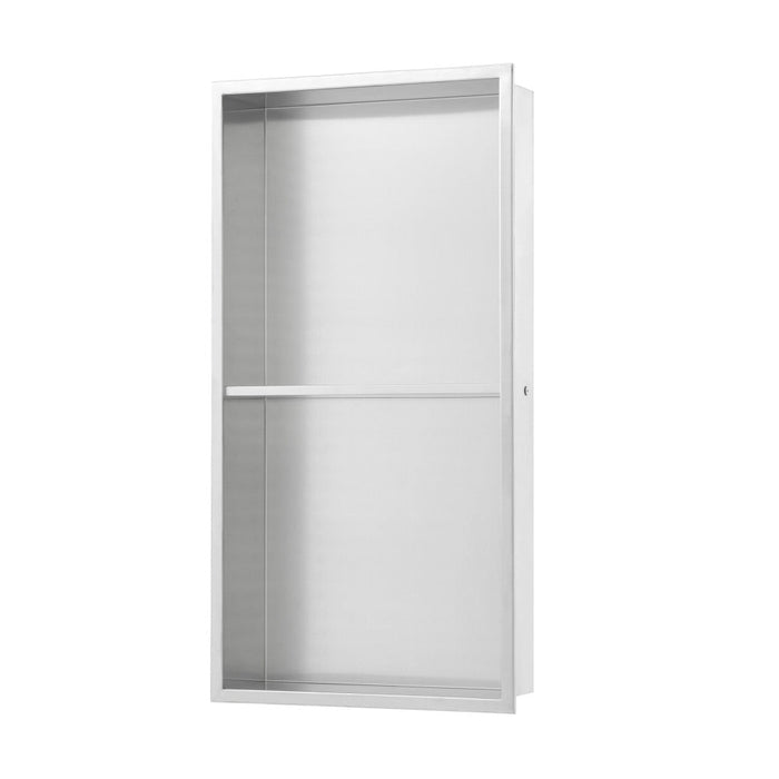 Swiss Madison Voltaire 12" x 24" Stainless Steel Double Shelf Wall Niche in Matte Chrome