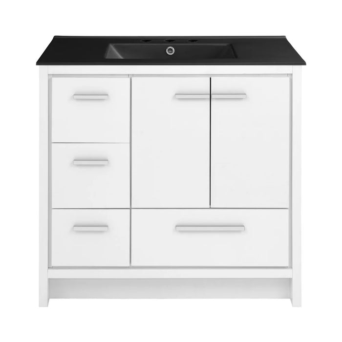 Swiss Madison Virage 36 in. White Bathroom Vanity With Black, 3-Hole Ceramic Sink Top - SM-BV750W-3MB