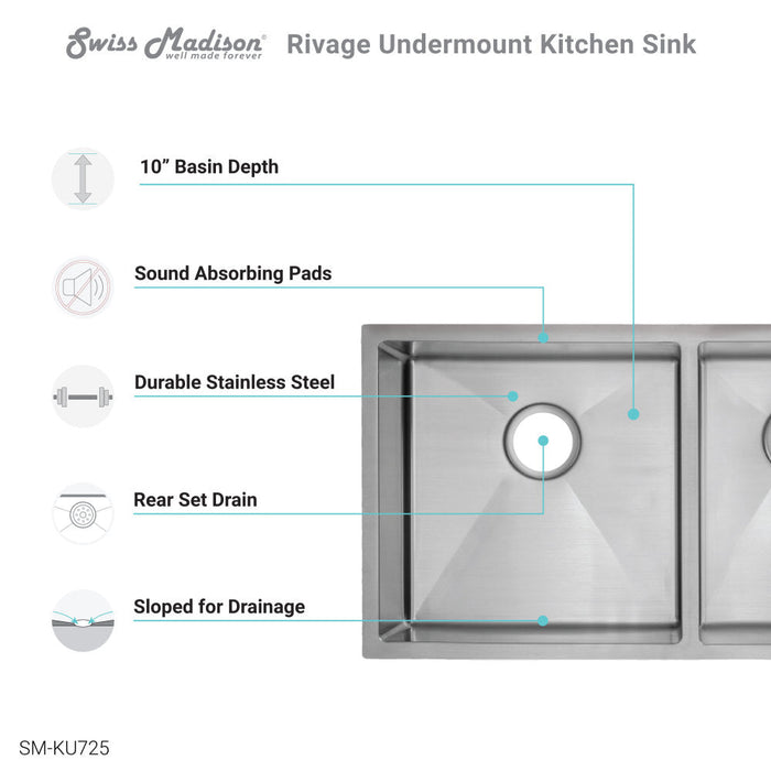 Swiss Madison Rivage 33 x 20 Stainless Steel, Dual Basin, Undermount Kitchen Sink