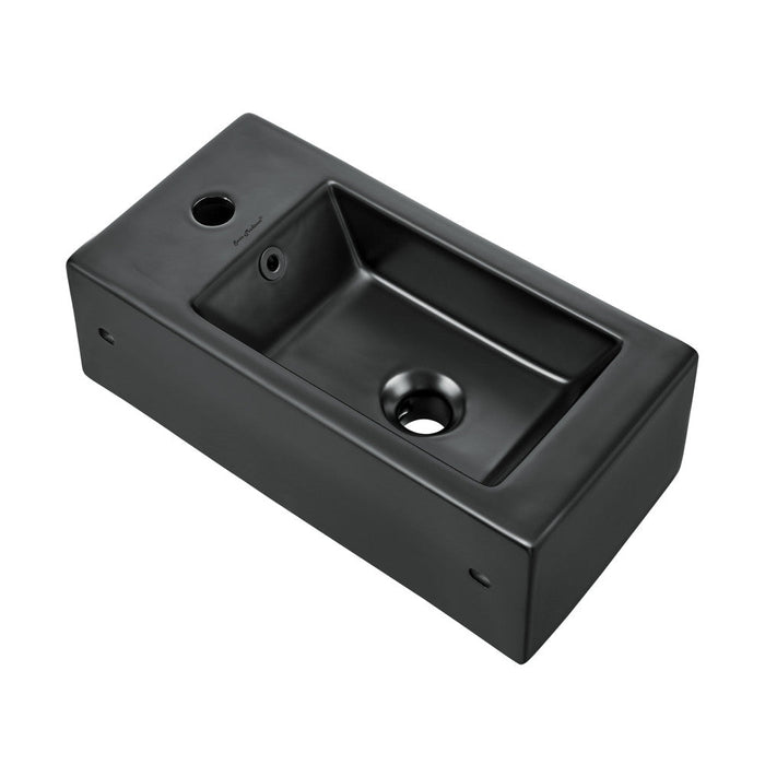 Swiss Madison Voltaire 19.5 x 10 Rectangular Ceramic Wall Hung Sink with Right Side Faucet Mount, Matte Black